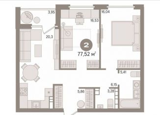 Продается двухкомнатная квартира, 77.5 м2, Тюмень, Ставропольская улица, 95, ЖК Зелёный квартал Uno