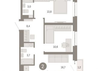 Продаю 2-ком. квартиру, 57.4 м2, Москва, Бульвар Рокоссовского