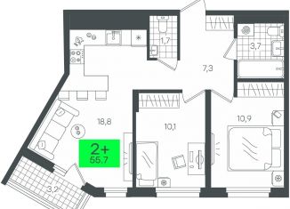 Продаю 2-ком. квартиру, 55.7 м2, деревня Дударева, ЖК Андерсен Парк, улица Сергея Джанбровского, 2