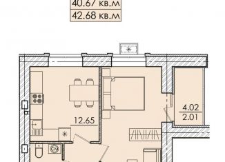 1-комнатная квартира на продажу, 42.7 м2, Пенза, Железнодорожный район