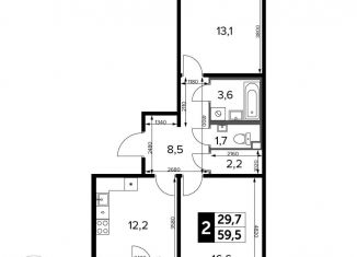 Продаю 2-комнатную квартиру, 59.5 м2, Москва, станция Молжаниново