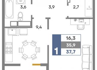 Продаю однокомнатную квартиру, 37.7 м2, село Белоглинка