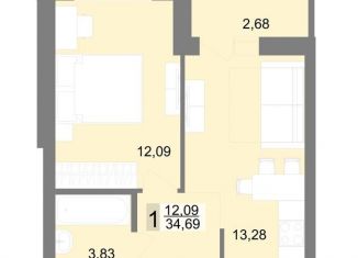 Продам 1-комнатную квартиру, 34.6 м2, Верхняя Пышма, ЖК Венеция