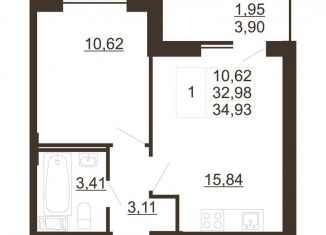 Продается 1-комнатная квартира, 34.9 м2, городской посёлок имени Свердлова
