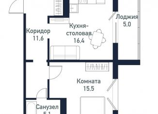 Продаю 1-ком. квартиру, 48.5 м2, Челябинская область