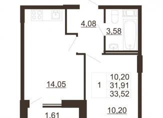 1-комнатная квартира на продажу, 33.5 м2, городской посёлок имени Свердлова