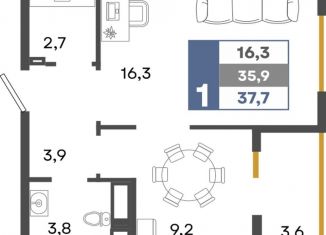 Однокомнатная квартира на продажу, 37.7 м2, Крым