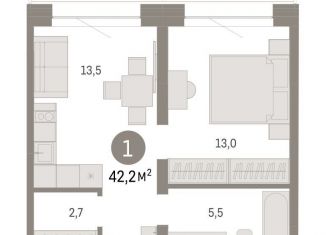 Продам 1-комнатную квартиру, 42.2 м2, Тюмень, ЖК Речной Порт, Причальная улица, 7