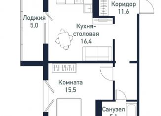 Продажа однокомнатной квартиры, 48.5 м2, посёлок Западный