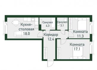 Продам 2-комнатную квартиру, 66.3 м2, посёлок Западный