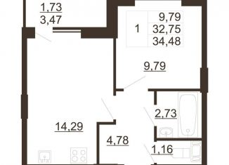 Продается однокомнатная квартира, 34.5 м2, Ленинградская область