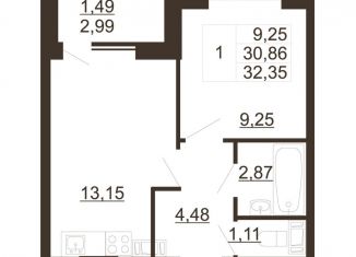 Продам 1-комнатную квартиру, 32.4 м2, Ленинградская область