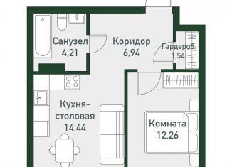 1-ком. квартира на продажу, 39.4 м2, Челябинская область