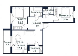 Продам 2-комнатную квартиру, 64.6 м2, посёлок Западный