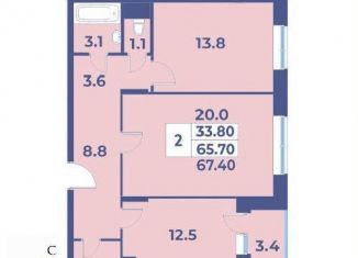 2-ком. квартира на продажу, 67.4 м2, деревня Рогозинино, деревня Рогозинино, 5