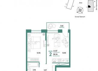 Продажа 2-комнатной квартиры, 42 м2, Тюменская область, улица Новосёлов, 98