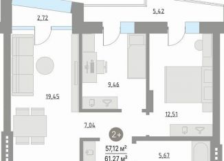 Продаю двухкомнатную квартиру, 62.3 м2, Тюменская область