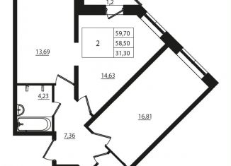 Продаю 2-ком. квартиру, 58.1 м2, Ленинградская область, улица Шоссе в Лаврики, 78к3