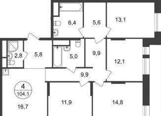 Продам 4-ком. квартиру, 104.1 м2, Московский, 11-я фаза, к3