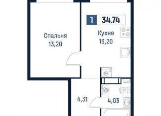 Продается 1-ком. квартира, 34.7 м2, Мурино