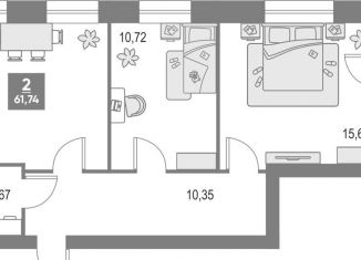 Продаю двухкомнатную квартиру, 61.7 м2, Киров