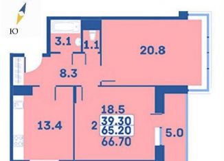 2-комнатная квартира на продажу, 66.7 м2, деревня Рогозинино