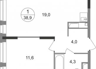 1-комнатная квартира на продажу, 38.9 м2, Московский