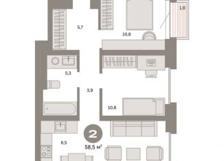 2-ком. квартира на продажу, 58.5 м2, Москва, ВАО, Тагильская улица, 6/5