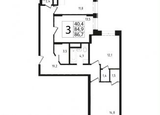 Продается 3-комнатная квартира, 84.5 м2, Звенигород, 3-й микрорайон, 13