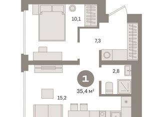 1-комнатная квартира на продажу, 35.4 м2, Москва, метро Стахановская