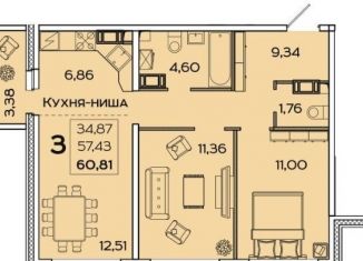 Квартира на продажу студия, 60.8 м2, Пенза, улица Баталина, 31