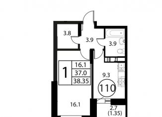 1-комнатная квартира на продажу, 38.4 м2, Домодедово