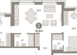 Продается 2-ком. квартира, 76.9 м2, Екатеринбург, улица Некрасова, 8, метро Динамо