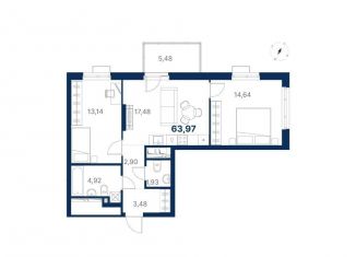 2-комнатная квартира на продажу, 64 м2, Екатеринбург