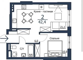 Продается двухкомнатная квартира, 42.4 м2, Красноярск