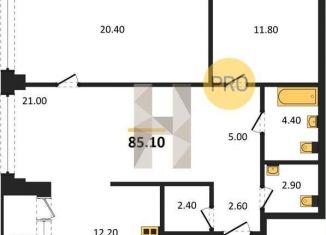 Двухкомнатная квартира на продажу, 85.1 м2, Новосибирск, метро Красный проспект