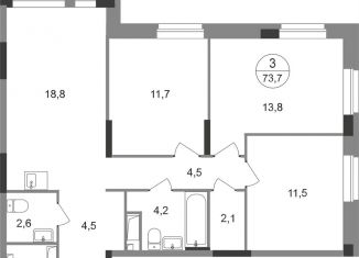 Продаю трехкомнатную квартиру, 73.7 м2, Москва