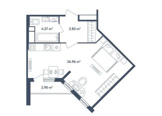 Продажа квартиры студии, 38.6 м2, Московская область