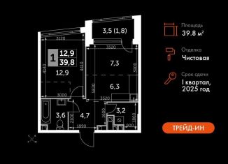 Продаю 1-комнатную квартиру, 39.8 м2, Москва, Варшавское шоссе, 37Ак3, ЮАО