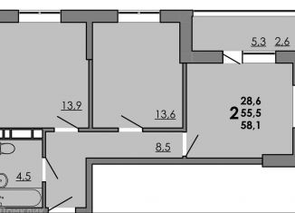 Продам 2-ком. квартиру, 55.5 м2, Ростовская область