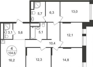 Продаю 4-ком. квартиру, 104.6 м2, Московский, 11-я фаза, к4, ЖК Первый Московский