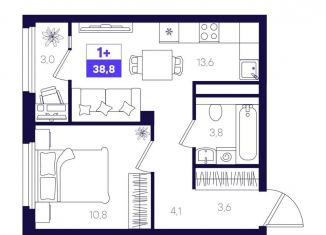 Продам 1-ком. квартиру, 38.8 м2, Тюмень, Калининский округ, улица Бориса Прудаева, 7с2