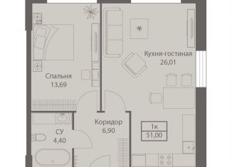 1-комнатная квартира на продажу, 51 м2, Москва, метро Дмитровская, улица Академика Ильюшина, 21