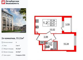 Продажа 1-комнатной квартиры, 33.2 м2, посёлок Стрельна