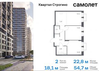 2-ком. квартира на продажу, 54.7 м2, Московская область, жилой комплекс Квартал Строгино, к2