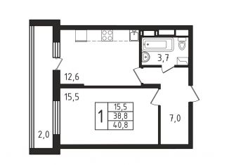 Продажа 1-комнатной квартиры, 40.8 м2, Московская область, улица Ильинского, 8к1