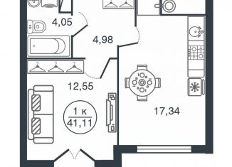 Продажа однокомнатной квартиры, 41.1 м2, Тверь