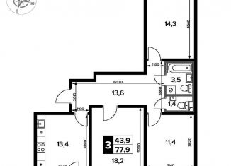 Продается трехкомнатная квартира, 77.9 м2, деревня Сапроново