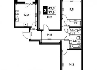 Продается 3-ком. квартира, 77.9 м2, поселок Битца, Южный бульвар, 8