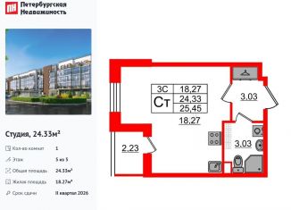 Квартира на продажу студия, 24.3 м2, Санкт-Петербург, Московский район